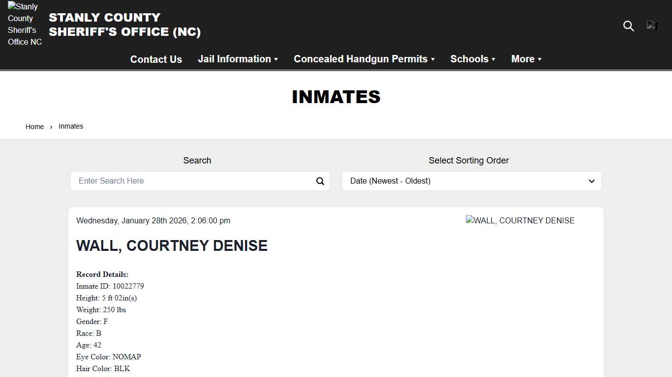 Inmates Stanly County Sheriff’s Office NC
