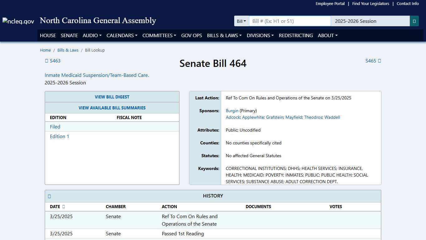 Senate Bill 464 (2025-2026 Session) - North Carolina General Assembly